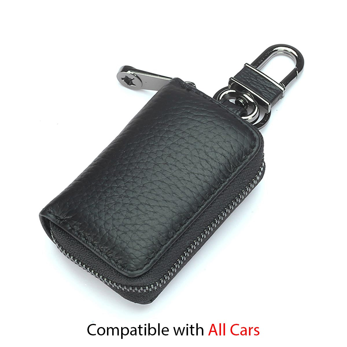 Car Key Cover, Custom For Your Cars, Genuine Leather Car Smart Key Chain Coin Holder Metal Hook and Keyring Wallet Zipper Bag, Car Accessories CA13989