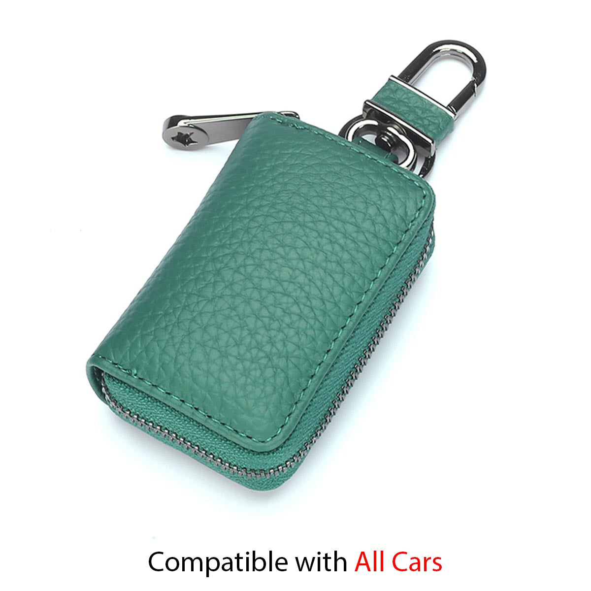 Car Key Cover, Custom For Your Cars, Genuine Leather Car Smart Key Chain Coin Holder Metal Hook and Keyring Wallet Zipper Bag, Car Accessories WQ13989