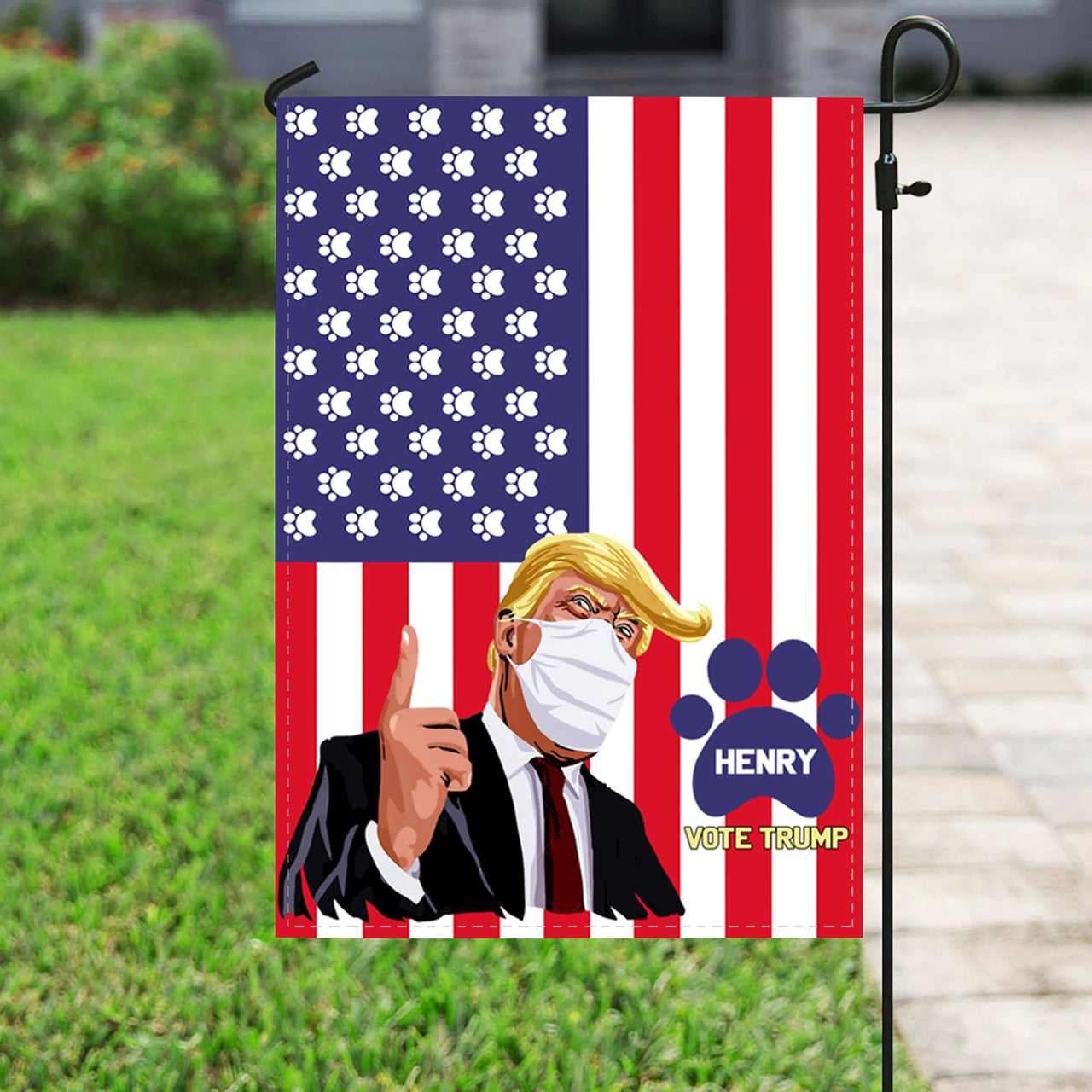 Personalized Dog Flag Gift Idea - President Wearing Mask For Dog Lovers - Garden Flag