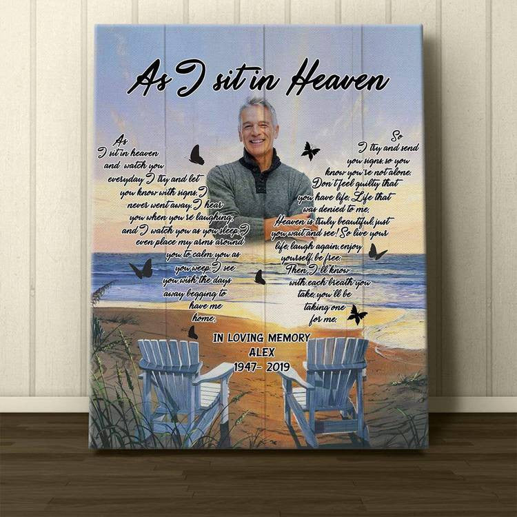 Customized Picture Mom in Heaven Memorial Canvas, As I sit in Heaven Wall Art Custom Photo