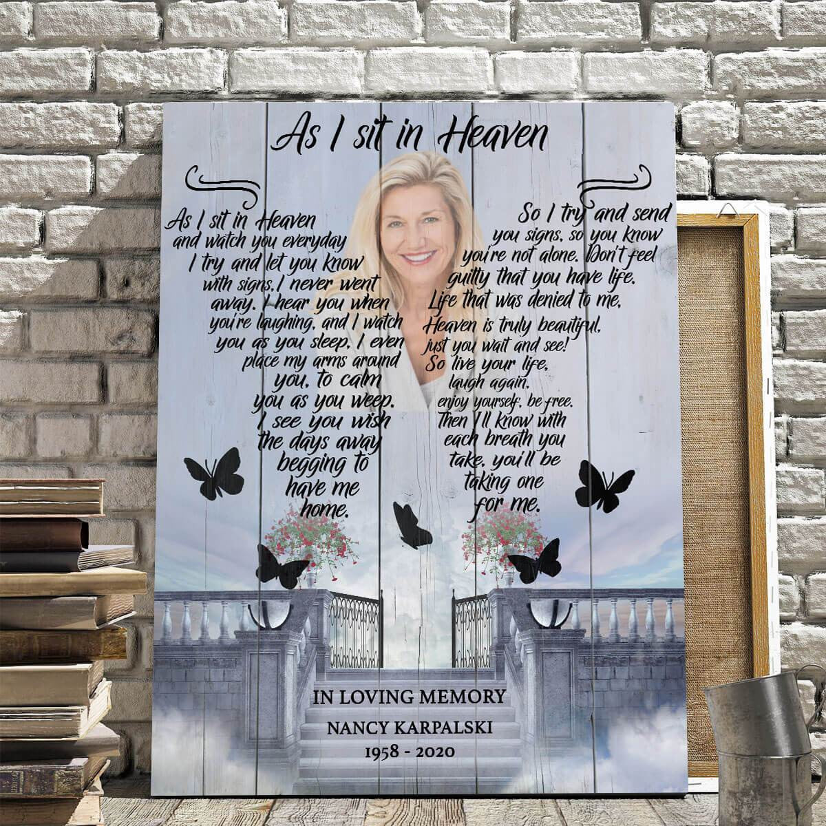 Customized Picture Mom in Heaven Memorial Canvas, As I sit in Heaven Wall Art Custom Photo