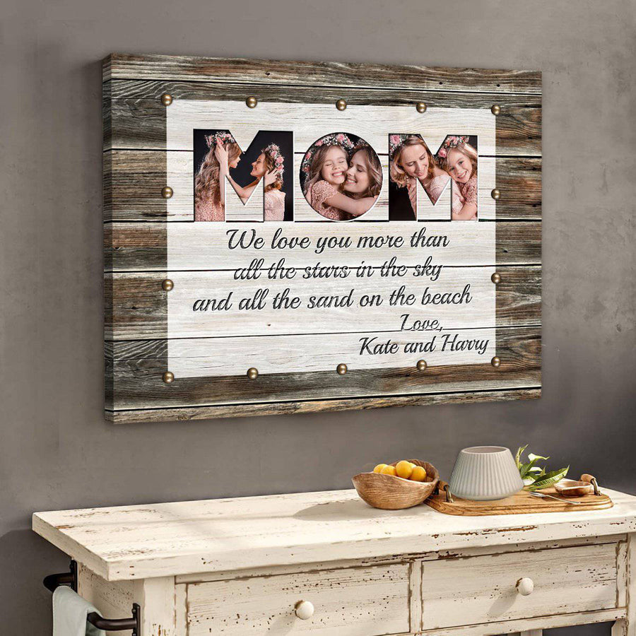 Custom Mom Photo Canvas, We love you Mother Wall Art Canvas with your picture