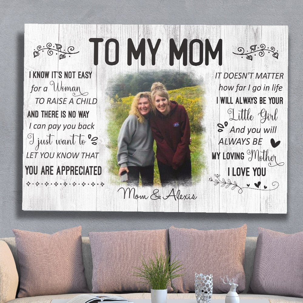 Mother and Daughter Wall Art, Personalized Mom Photo I love you forever Canvas