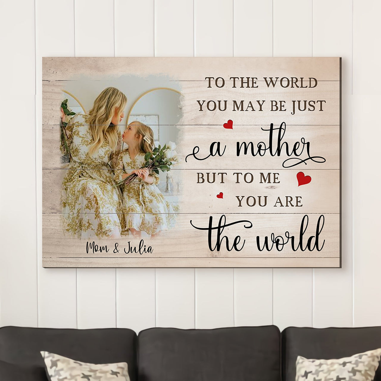 Personalized Photo Mother Canvas, You Are The World Wall Art from Daughter