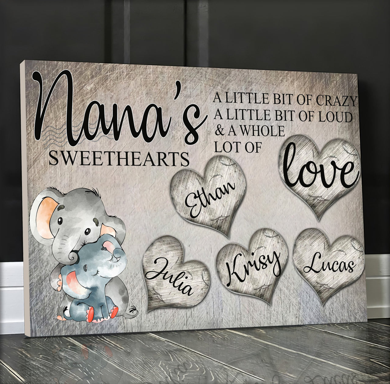 Grandma Elephant Wall Art, A Whole lot of Love Wall Art Canvas for Mother's Day