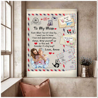 Thumbnail for Customized Picture To My Mom Canvas from Daughter Son, Long Distance I Love You Air Mail Letter Wall Art Canvas