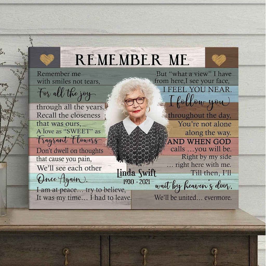 Remember me Memorial Wall Art Canvas, Custom Mom Picture Canvas Miss Her in Heaven