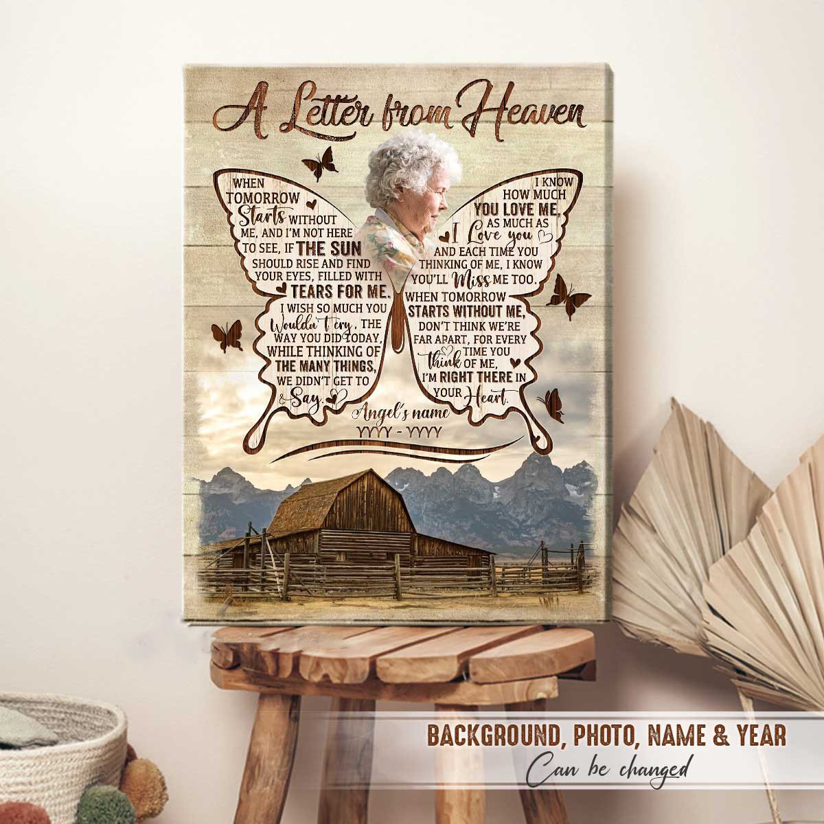 Letter from Heaven Custom Picture Mom Memorial Canvas, In loving memory missing mother Wall Art