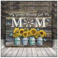 Thumbnail for Personalized Gift For Mom, Mother Canvas, Sunflowers My Greatest Blessings Call Me Mom Wall Art Canvas