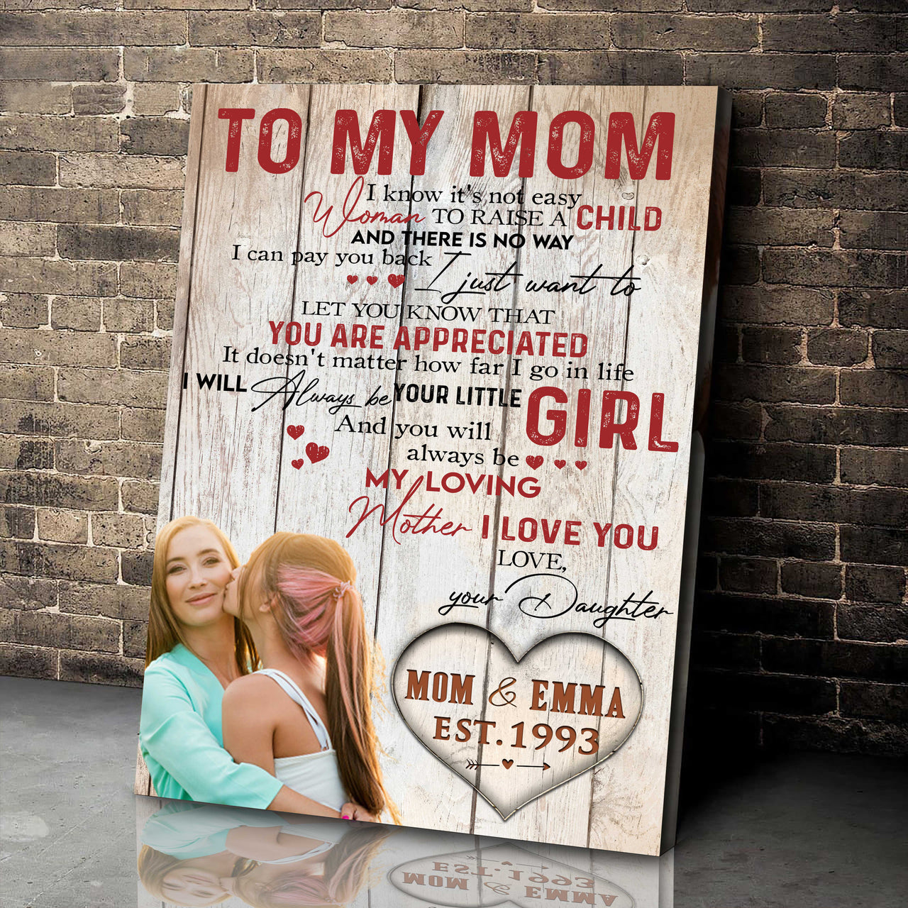 Custom Photo Single Mother, Single Mom Canvas Wall Art from Son and Daughter Living Room Decor