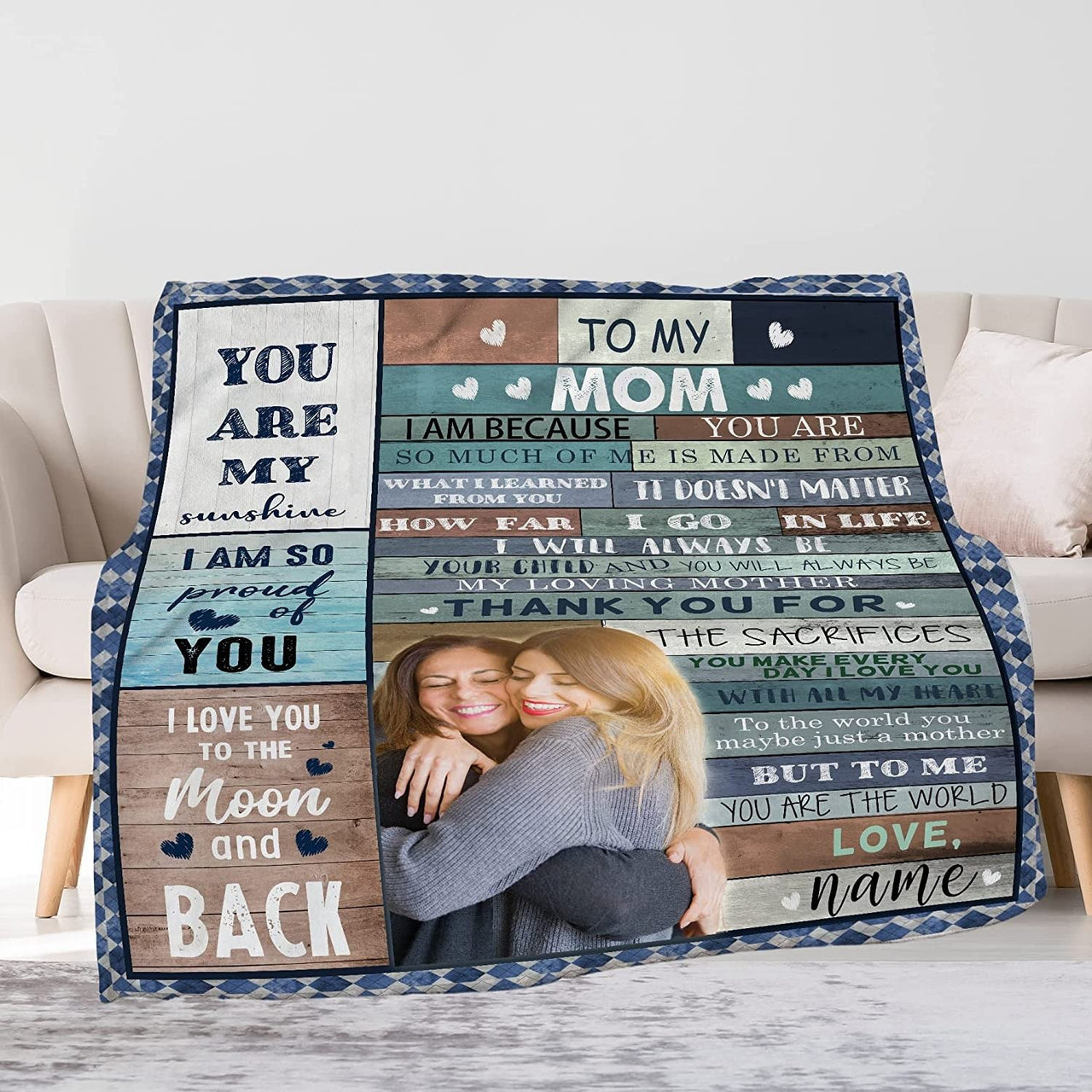 Personalized Mom Blanket with Names & Pictures Change, to My Mom Gift from Daughter Son, Fleece & Sherpa Blanket
