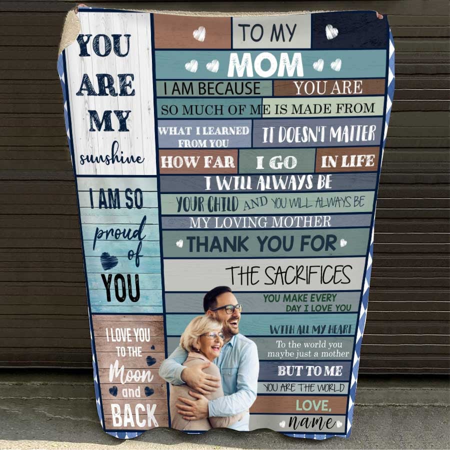 Custom Photo Mother and Son Blanket, Gift from Son to Mom Throw Blanket, Fleece & Sherpa Blanket for Bedroom