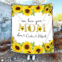 Thumbnail for Personalized Sunflower Blanket for Mom, Mother Sherpa Blanket, We love you Throw Blanket with Kids Names