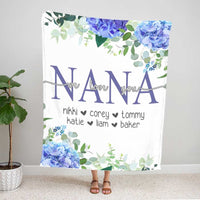 Thumbnail for Personalized Hydrangea Blanket, Nana Blanket with Grandkids Names Throw Blanket for Grandma