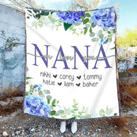 Thumbnail for Personalized Hydrangea Blanket, Nana Blanket with Grandkids Names Throw Blanket for Grandma