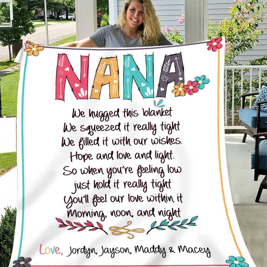 Personalized Nana Blanket Font Art, We Hugged this Blanket for Grandma, Mother Fleece & Woven Blanket