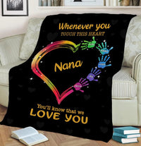 Thumbnail for Personalized Grandma Heart Shaped Blanket with Grandkids Hands Colorful Fleece Blanket, Nana Heart Blanket
