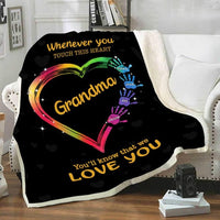 Thumbnail for Personalized Grandma Heart Shaped Blanket with Grandkids Hands Colorful Fleece Blanket, Nana Heart Blanket