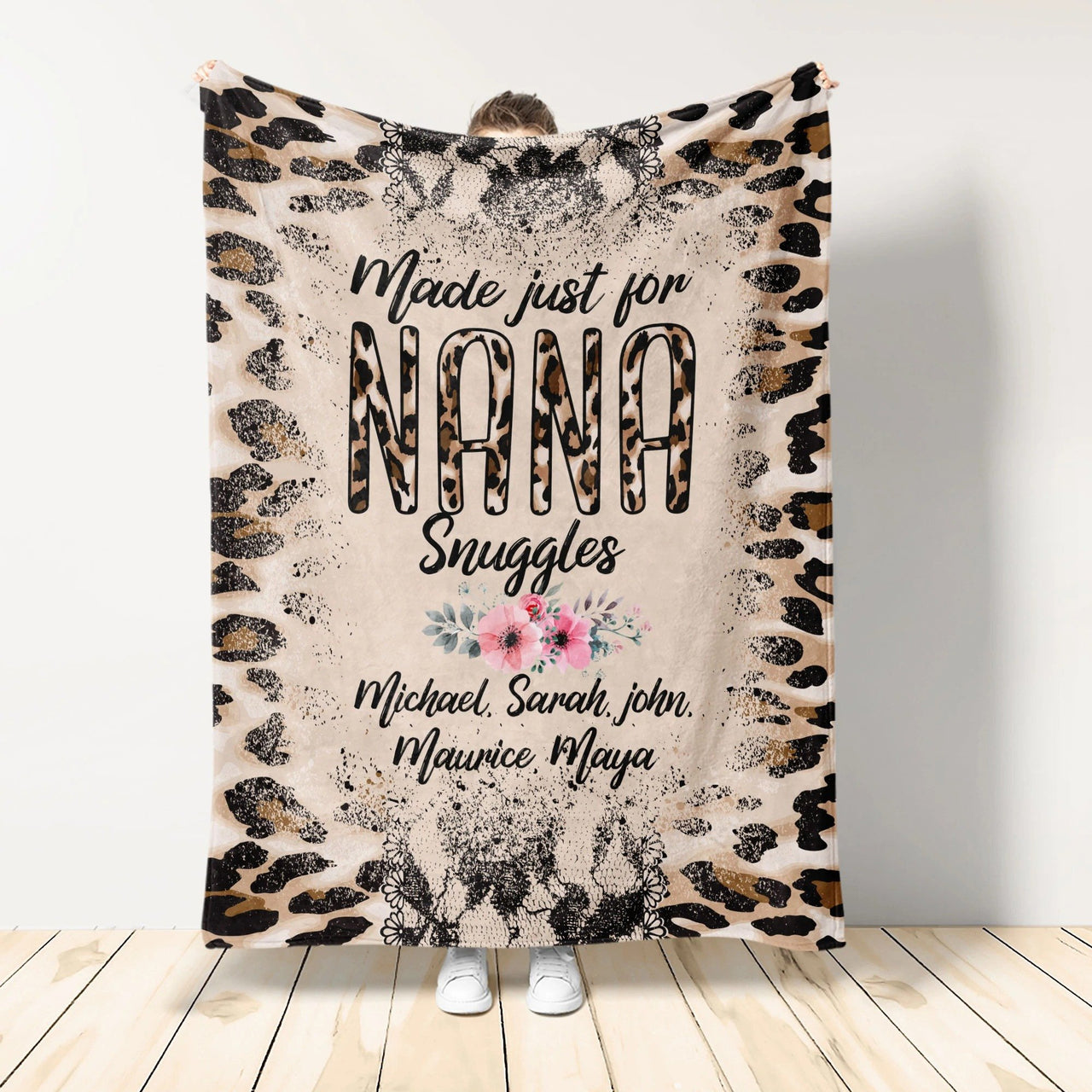 Nana Leopard Blanket, Grandma Blanket Leopard Art for Mothers Day with Grandkids Fleece & Sherpa Blanket