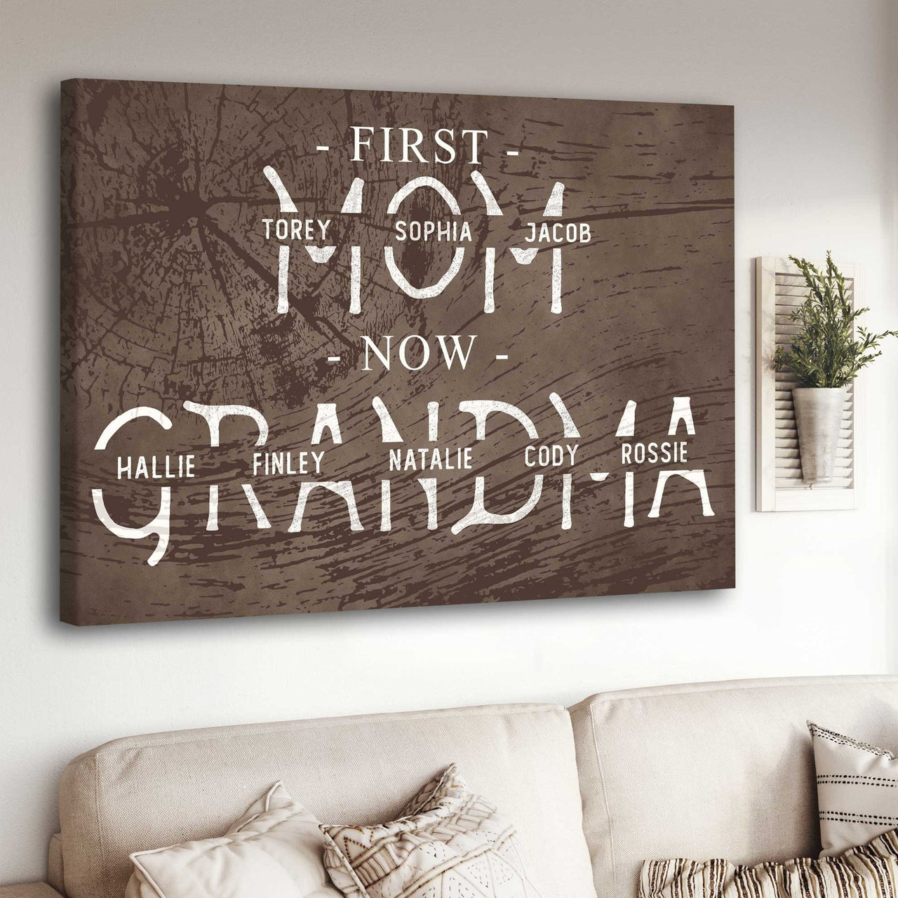 Personalized First Mom Now Grandma Wall Art Mother's Day Canvas for Mom Livingroom