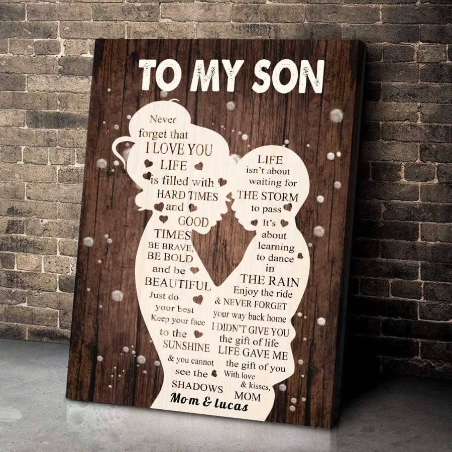 Customized Mom and Little Son Wall Art, Never Forget That I Love You Mother Canvas