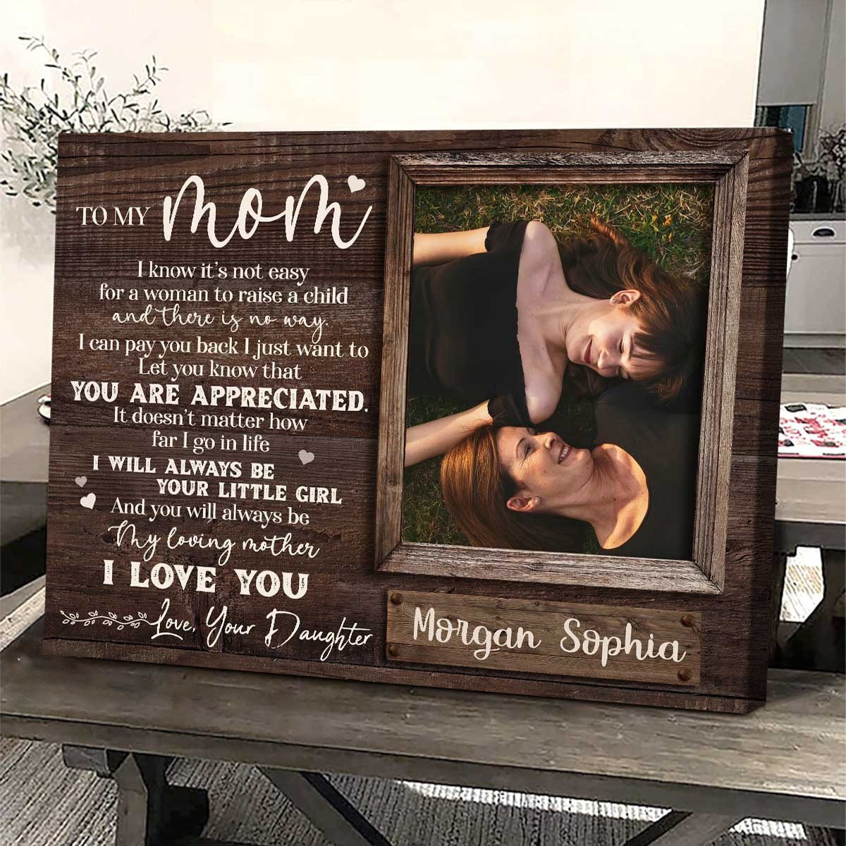 Personalized Picture Gifts for Mom from Daughter, Thank You Mom Wall Art Canvas