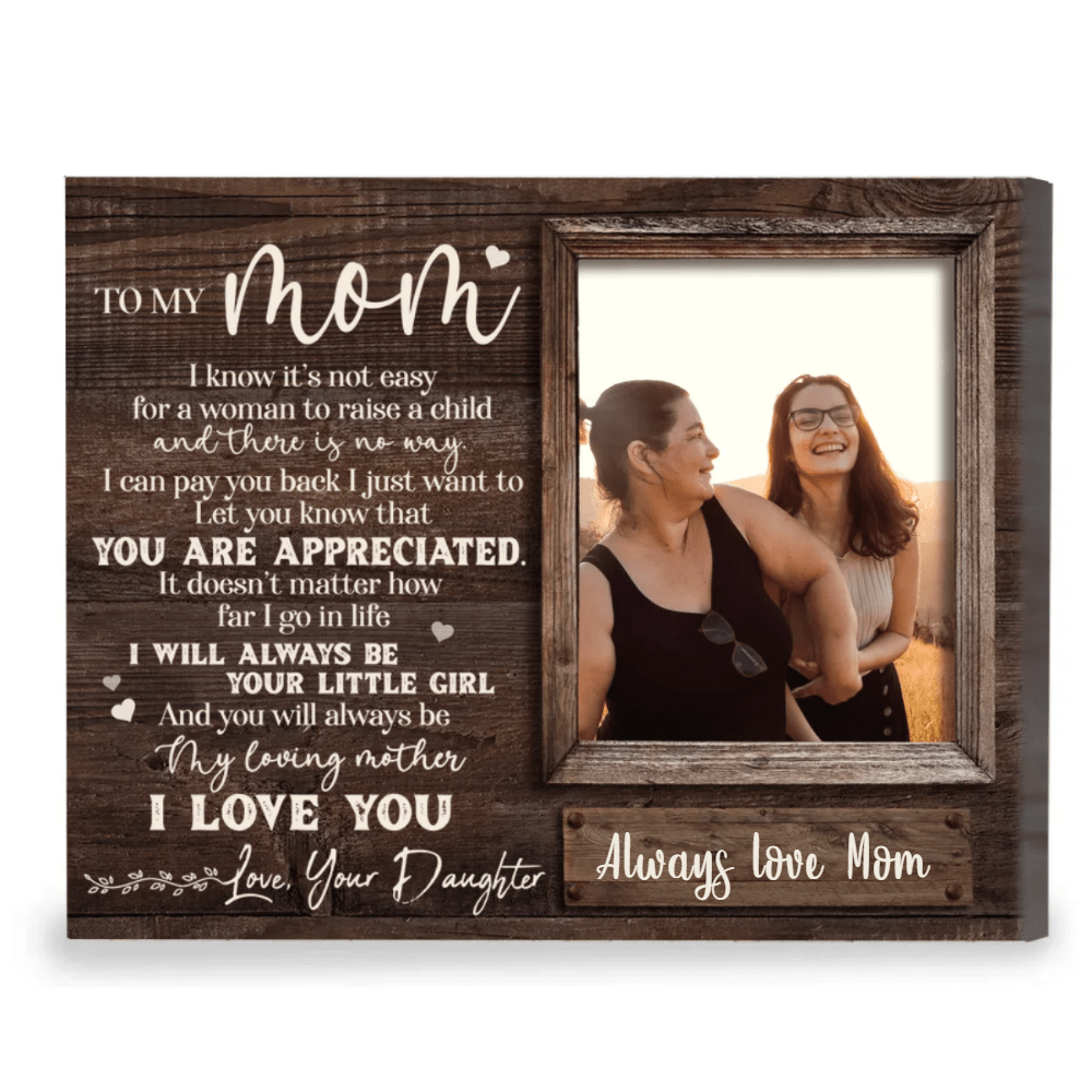 Personalized Picture Gifts for Mom from Daughter, Thank You Mom Wall Art Canvas