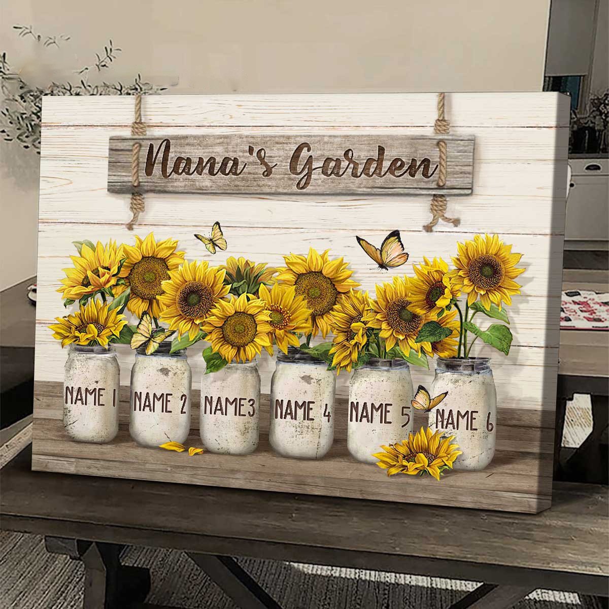 Personalized Sunflowers Grandma’s Garden Wall Art Canvas with Grandkids Names