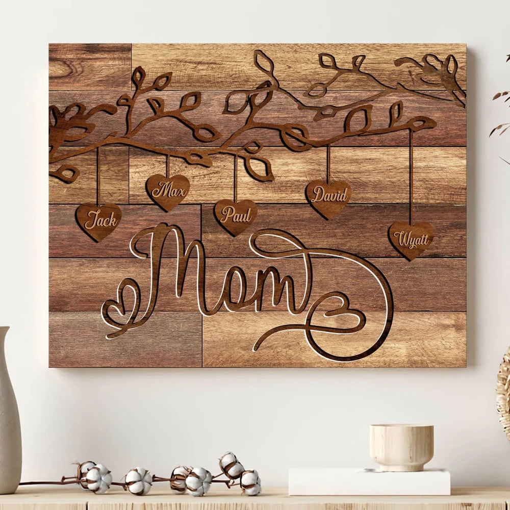 Custom Mom and Kids Heart Tree Mother Canvas, Mommy belong to Son, Daughter Wall Art