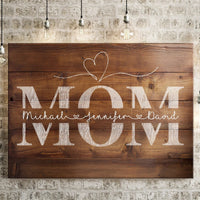 Thumbnail for Custom Mom and Kid Names Wood Pattern Wall Art Canvas Prints for Mother
