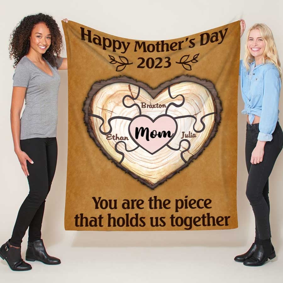 Personalized Puzzle Mom Throw Blanket, You are the piece that hold us together, Gift for Mom