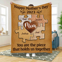 Thumbnail for Personalized Puzzle Mom Throw Blanket, You are the piece that hold us together, Gift for Mom