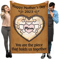 Thumbnail for Customized Heart Puzzle Blanket for Mom, Mom with Kids Throw Blanket for Mother