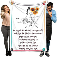 Thumbnail for Personalized Funny Mother Blanket, Mom Hand in Hand with Sons and Daughters, Sunflowers We Hugged This Blanket