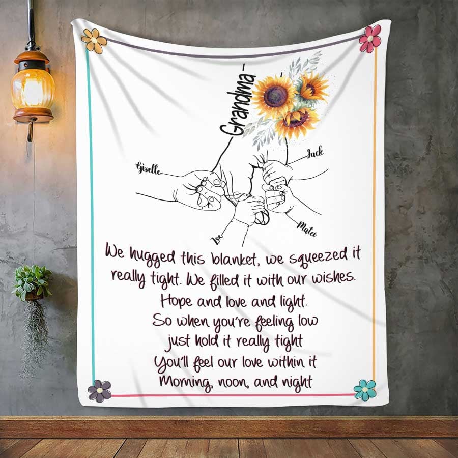 Personalized Grandma With Grandkids Throw Blanket, Hand in hands We Hugged this Blanket for Mother
