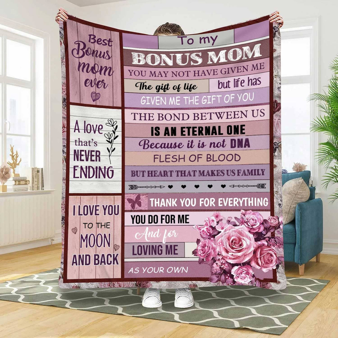Unique Bonus Mom Blanket Gift, Stepmom Blanket from Stepdaughter Stepson