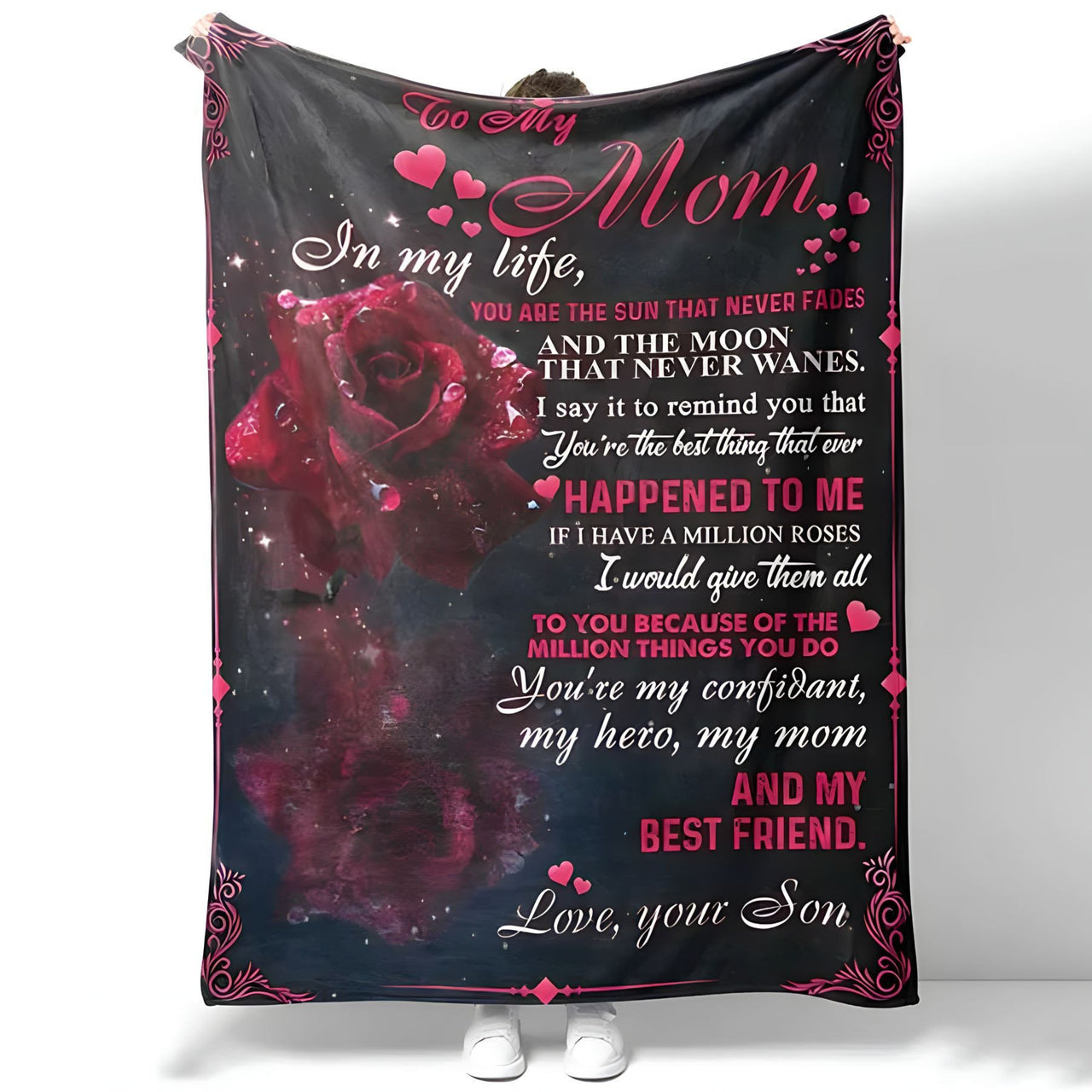 Custom Rose Mom and Son Throw Blanket, Gift from Son - You are my best friend Fleece Blanket