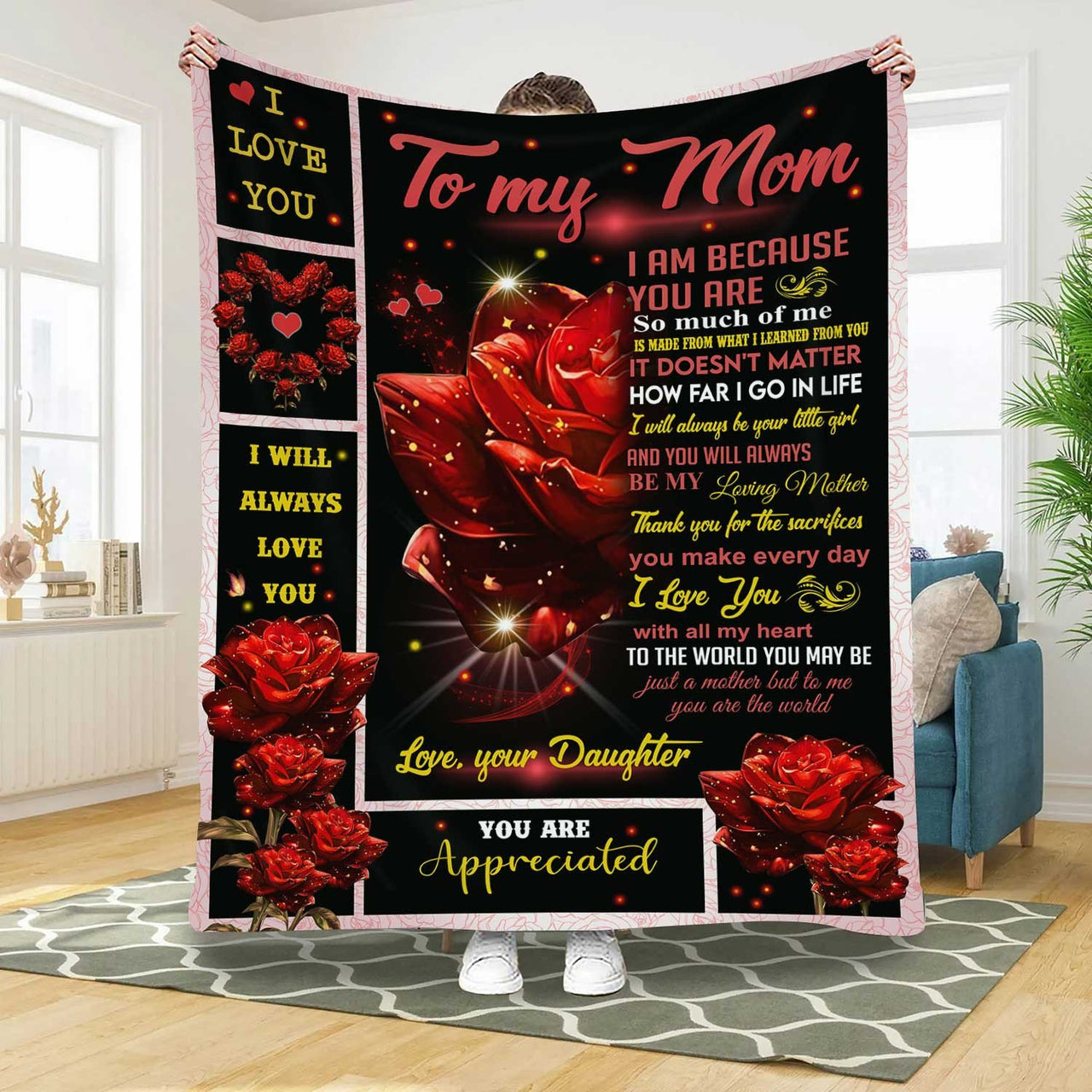 Custom Rose Mom and Son Throw Blanket, Gift from Son - You are my best friend Fleece Blanket