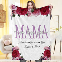 Thumbnail for Personalized Rose Mama Fleece Blanket Gift for Mom - We love you Custom Name Son and Daughter Throw Blanket