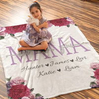 Thumbnail for Personalized Rose Mama Fleece Blanket Gift for Mom - We love you Custom Name Son and Daughter Throw Blanket