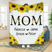 Thumbnail for Personalized Sunflowers Blanket for Mom with Son and Daughter Names