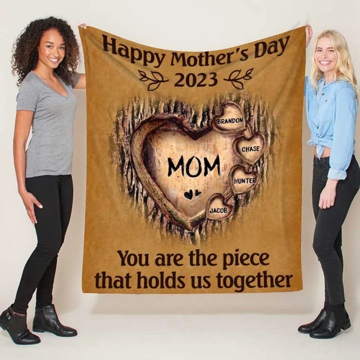Personalized Puzzle Mom Blanket, You Are The Piece That Holds Us Together Blanket For Mom From Son and Daughter
