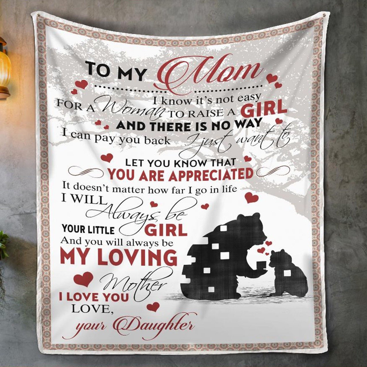 Bear Mom Throw Blanket, I love you to the moon and back, Gift from Daughter Fleece Blanket