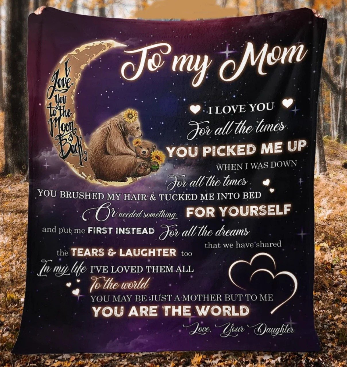 Bear Mom Throw Blanket, I love you to the moon and back, Gift from Daughter Fleece Blanket