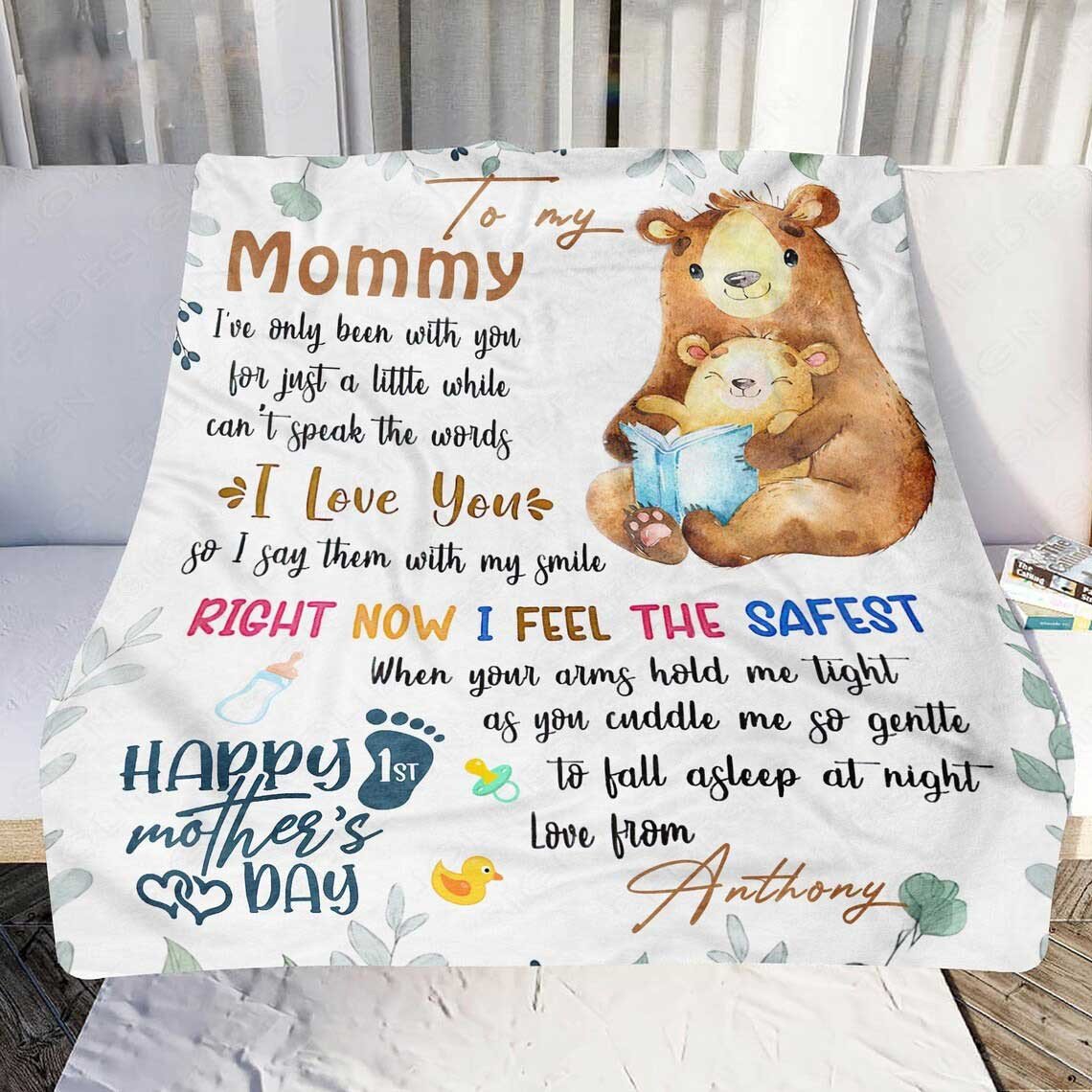 Personalized Funny Bears New Mom Blanket, First Mother's Day Throw Blanket for Mother