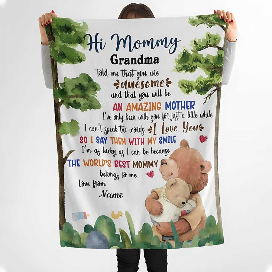 Personalized Funny Bears New Mom Blanket, First Mother's Day Throw Blanket for Mother