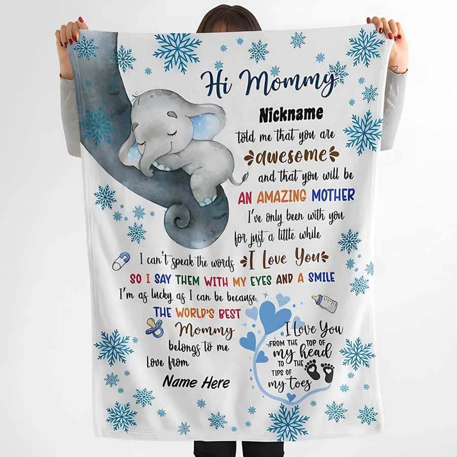 Personalized Funny Elephant First Mother Day Baby Boy Blanket, Gift for New Mom