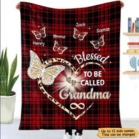 Thumbnail for Butterfly Red Plaid Leopard Blessed to be called Grandma Throw Blanket for Mother
