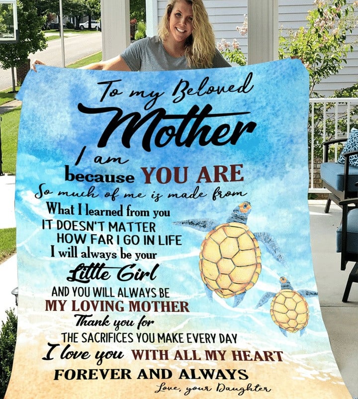 Turtle Mom Blanket, Gift for Mother Turtle Loves, Custom Name Gift from Daughter