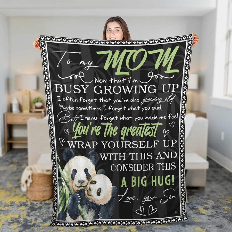 Panda Mom Blanket Gift from Son, You’re The Greatest Cozy Fleece Blanket, Sherpa Blanket